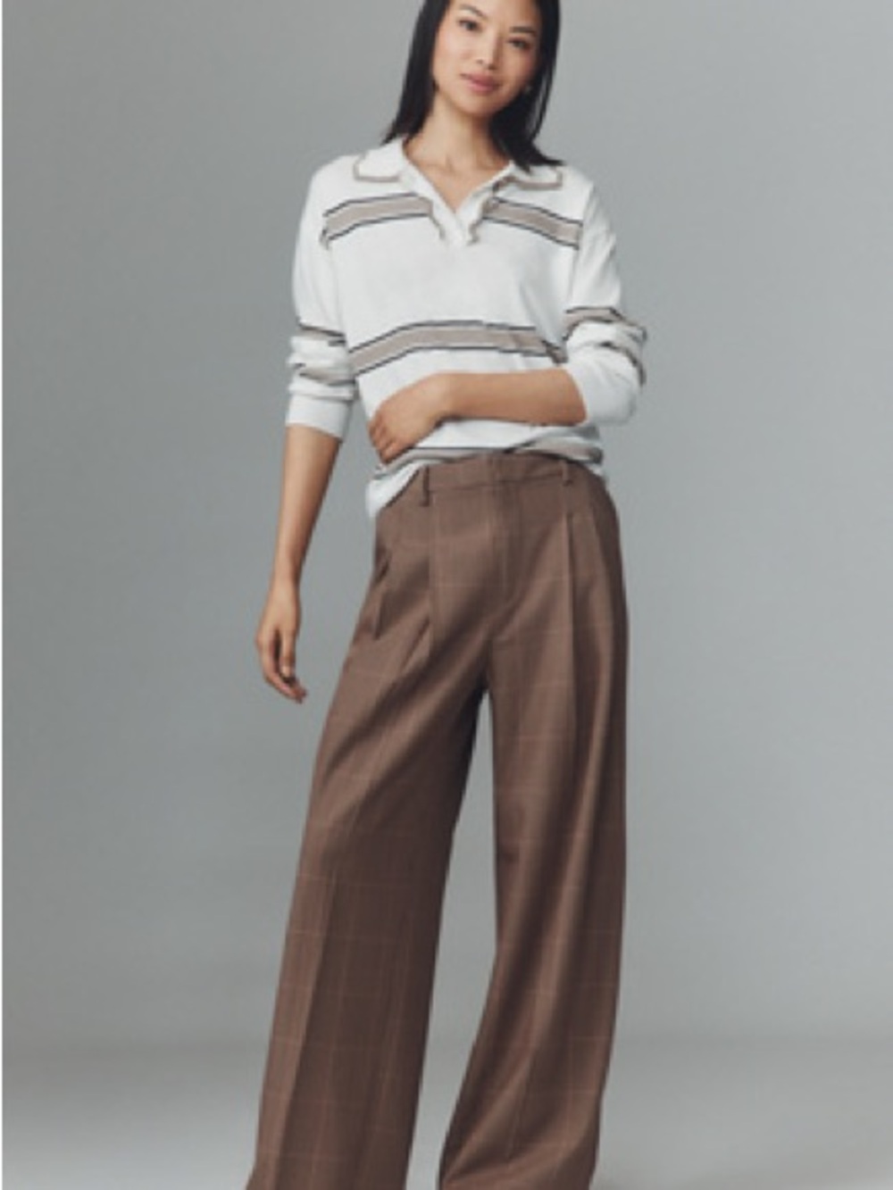 Anthropologie Avery Brown Plaid Wide-Leg Trousers